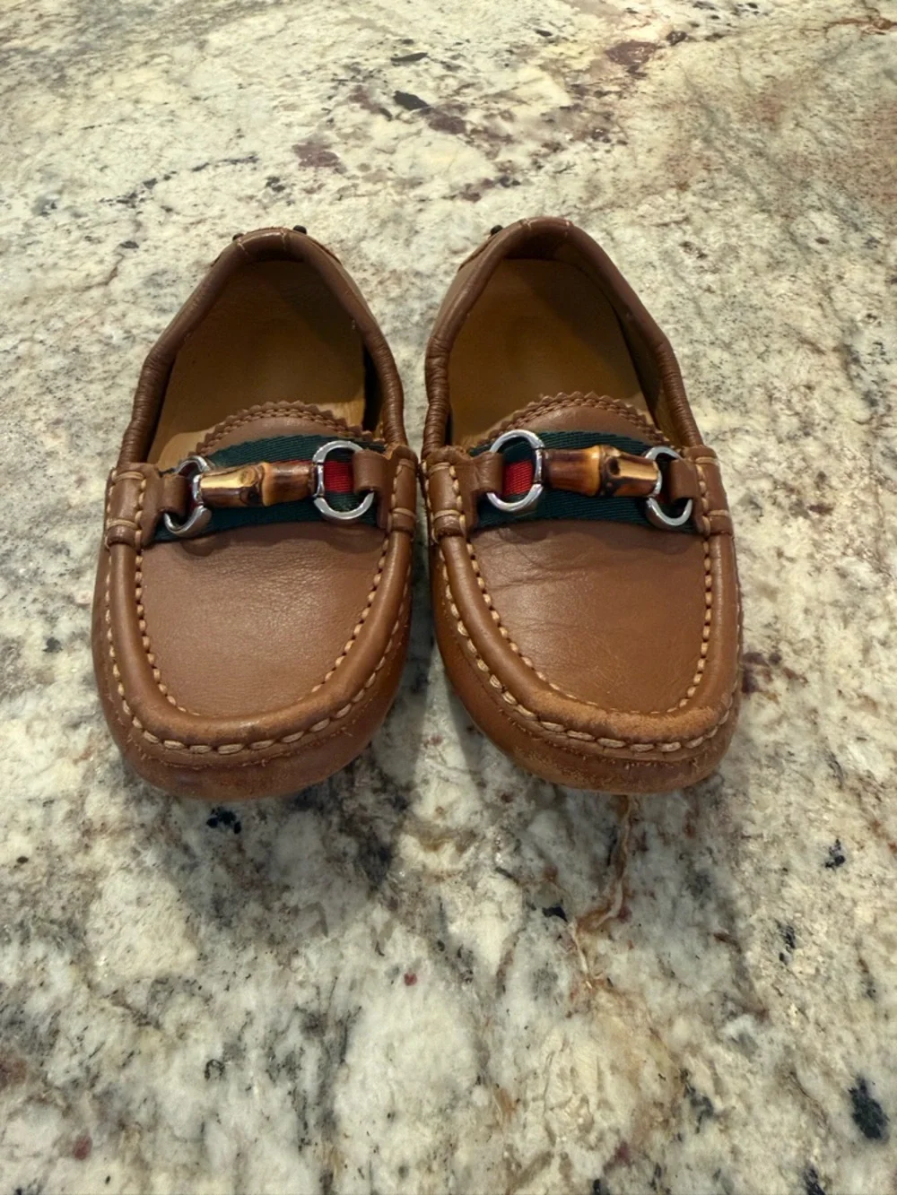 Gucci Brown Leather Kids Moccasins with Signature Web Accent